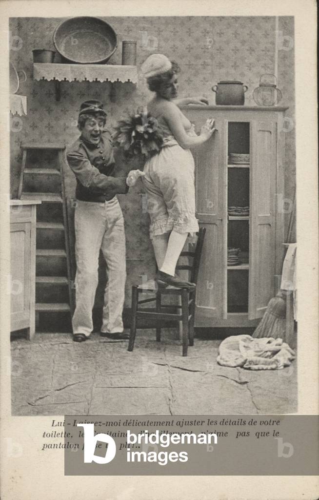 A maid and a bell-boy (b/w photo)