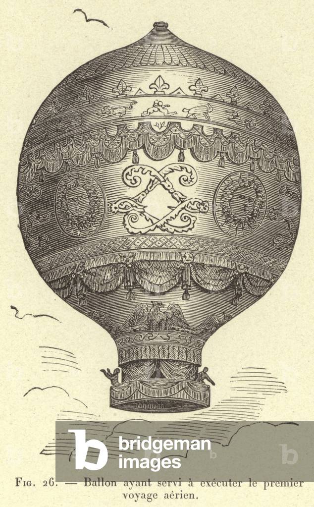 Ballon ayant servi a executer le premier voyage aerien (engraving)