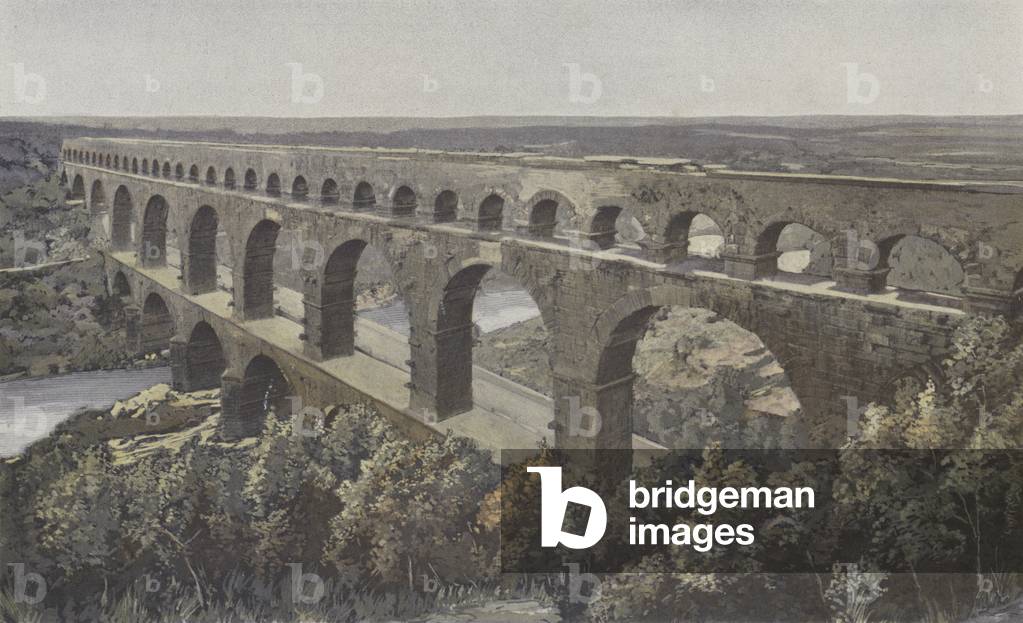 Remoulins, Pont-Aqueduc romain, au-dessus du Gardon (colour photo)