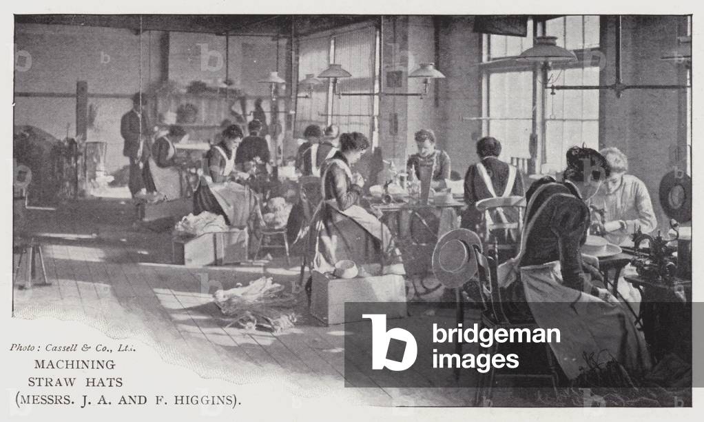 Machining straw hats, Messers J A and F Higgins (b/w photo)