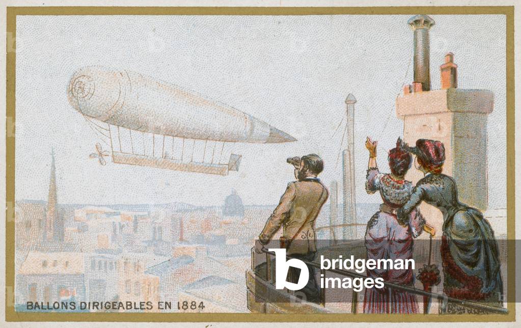 Dirigible airship in 1884 (chromolitho)