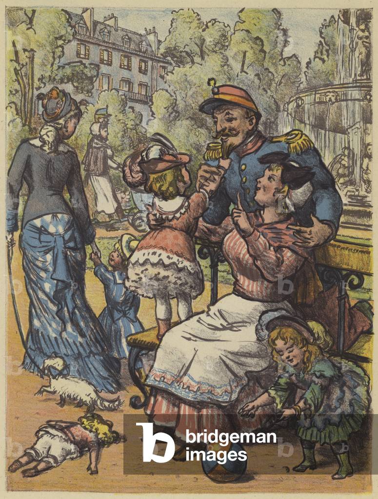 Flirtation on the Park, Parc Monceau (colour litho)
