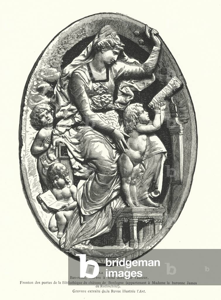 Science, marble bas-relief by Emile Soldi, 19th Century (engraving)