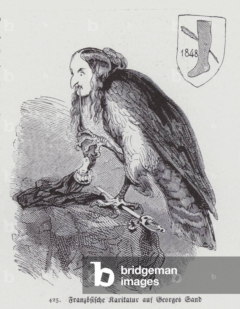 German caricature of 19th Century French female novelist George Sand (litho)