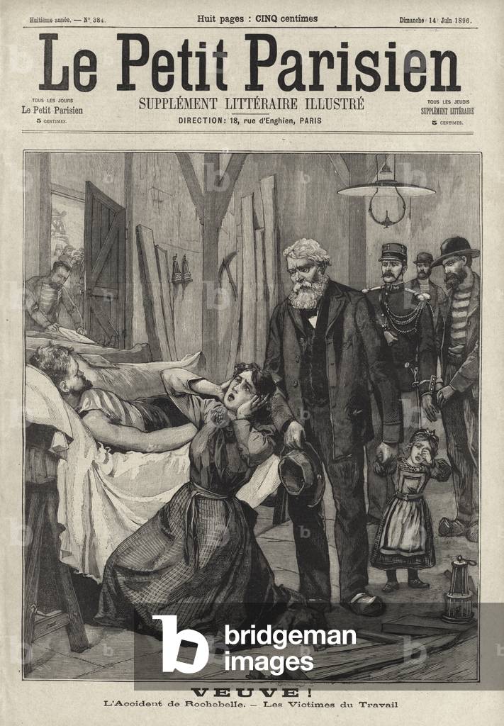 Grief of a woman widowed by the Fontanes mining disaster, France, 1896 (engraving)