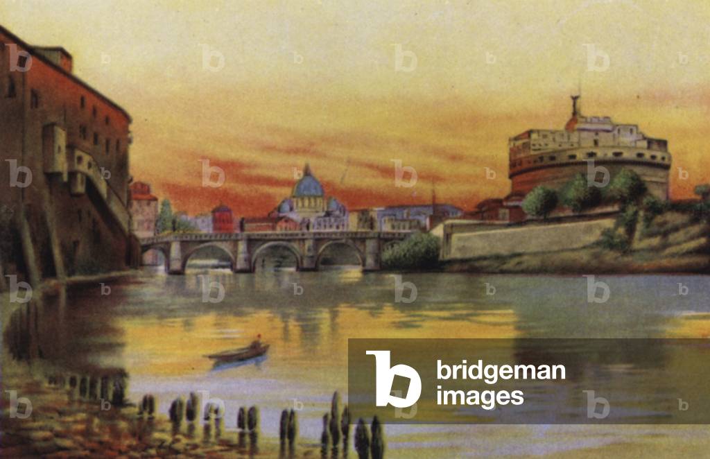 Roma: Castel S Angelo (colour litho)