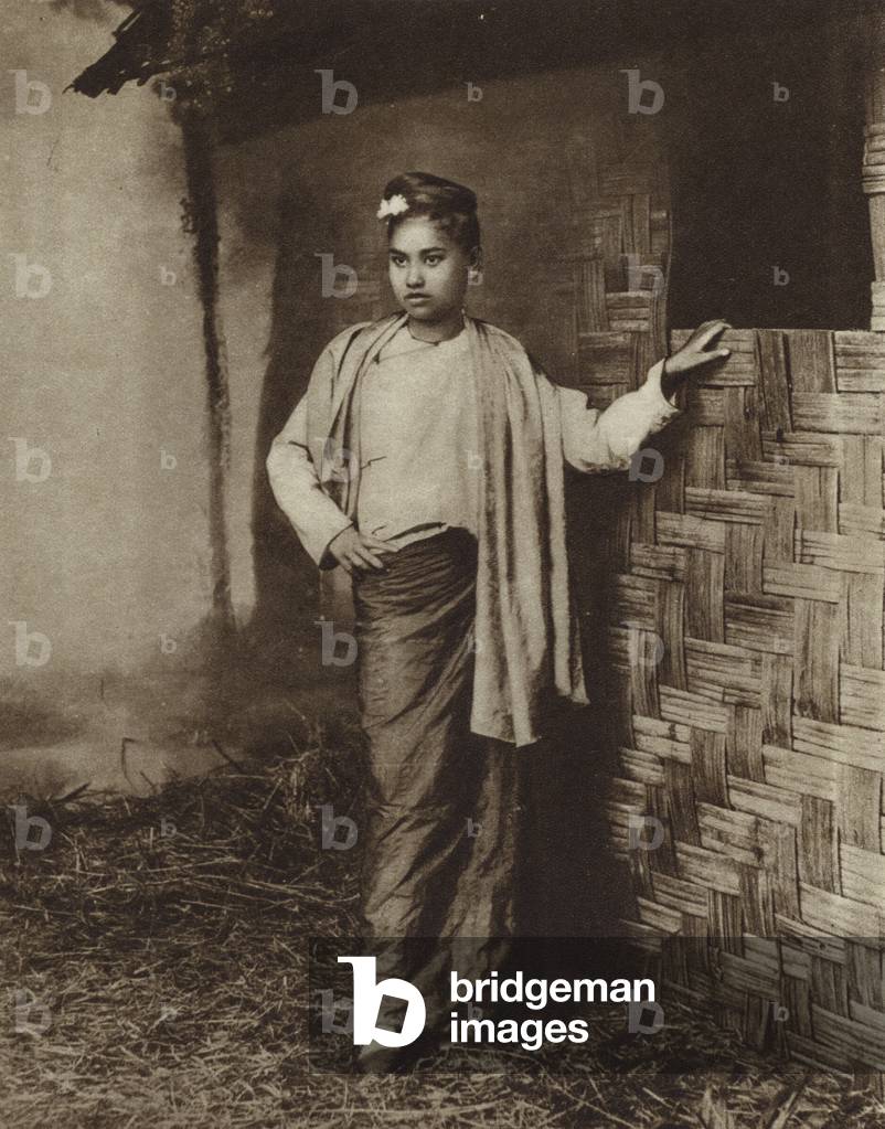 Woman of Mongolian descent in a village in Burma (b/w photo)