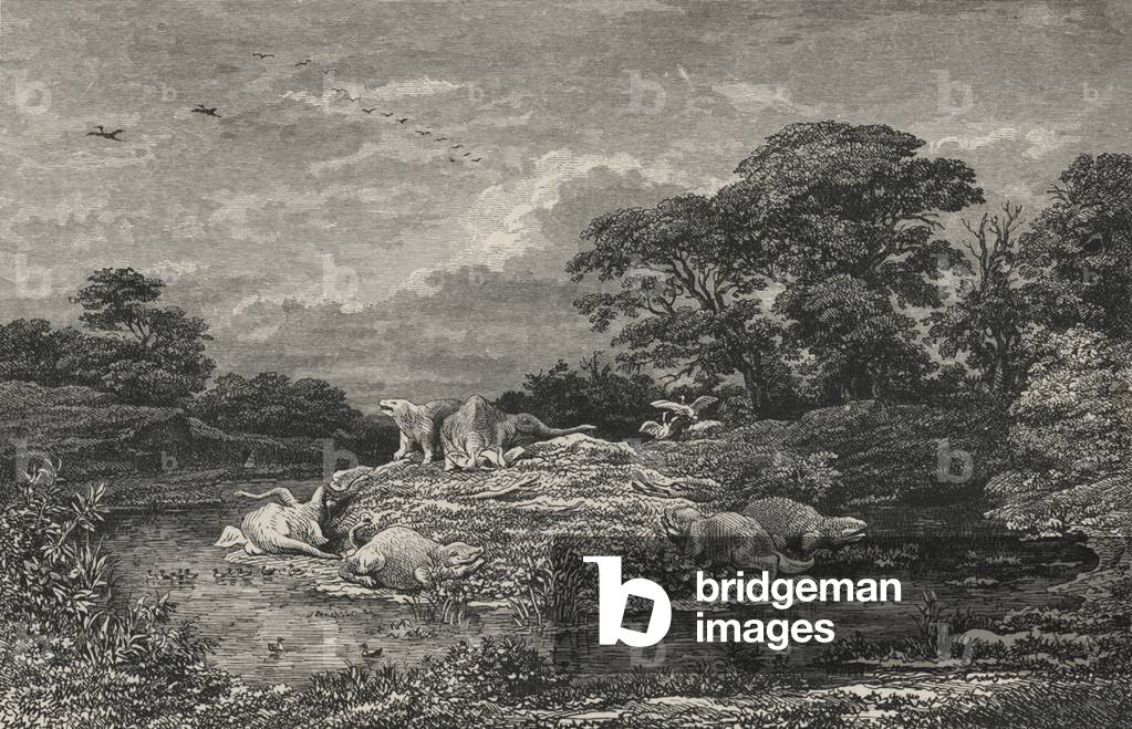 Animaux Antediluviens A Sydenham (engraving)