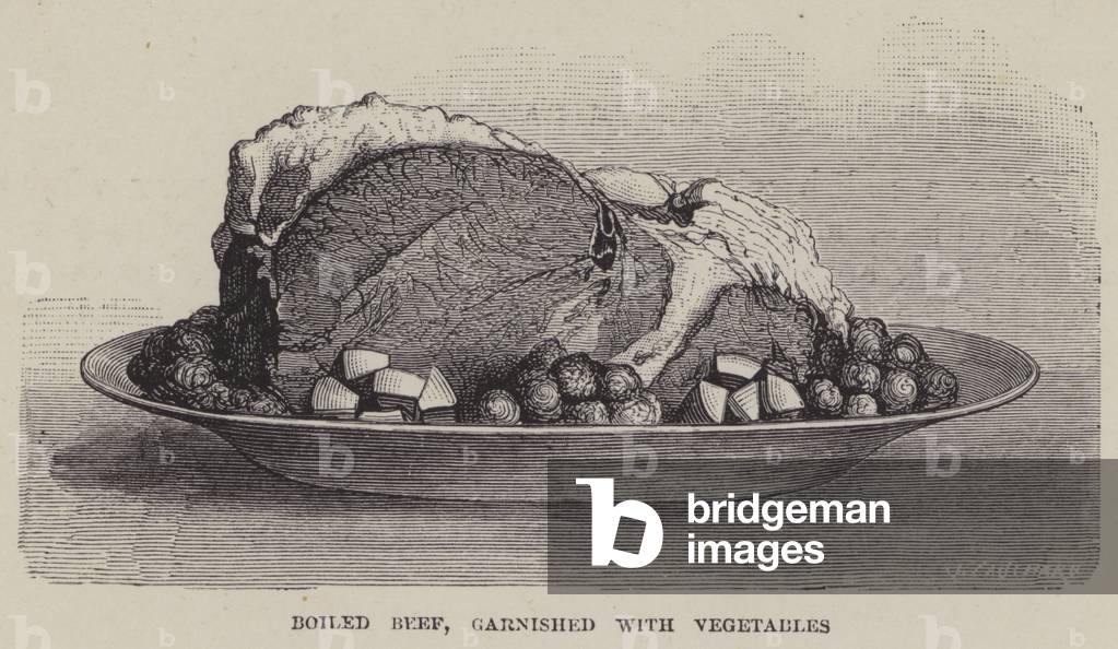 Boiled Beef, garnished with Vegetables (engraving)