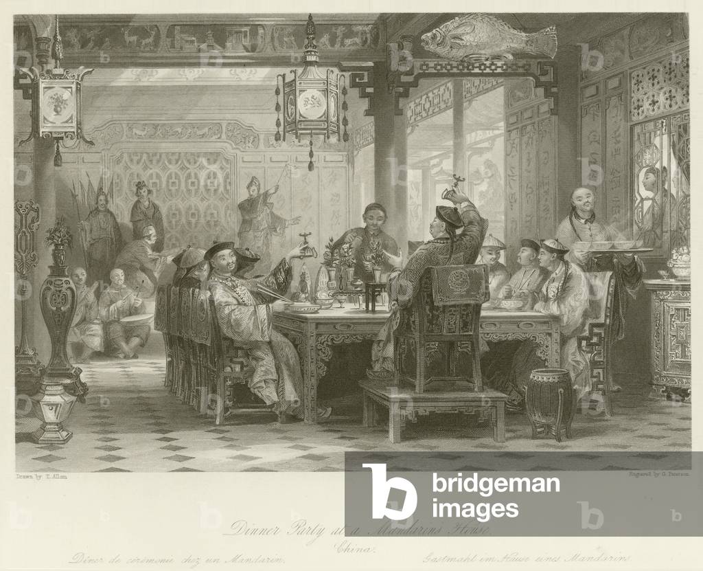 Dinner party at a Mandarin's house (engraving)