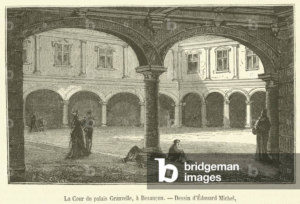 La Cour du palais Granvelle, a Besancon (engraving)