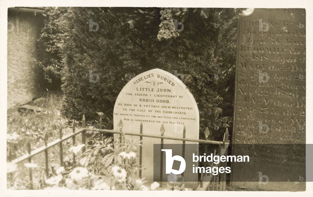 Grave of Little John, friend and lieutenant of Robin Hood (b/w photo)