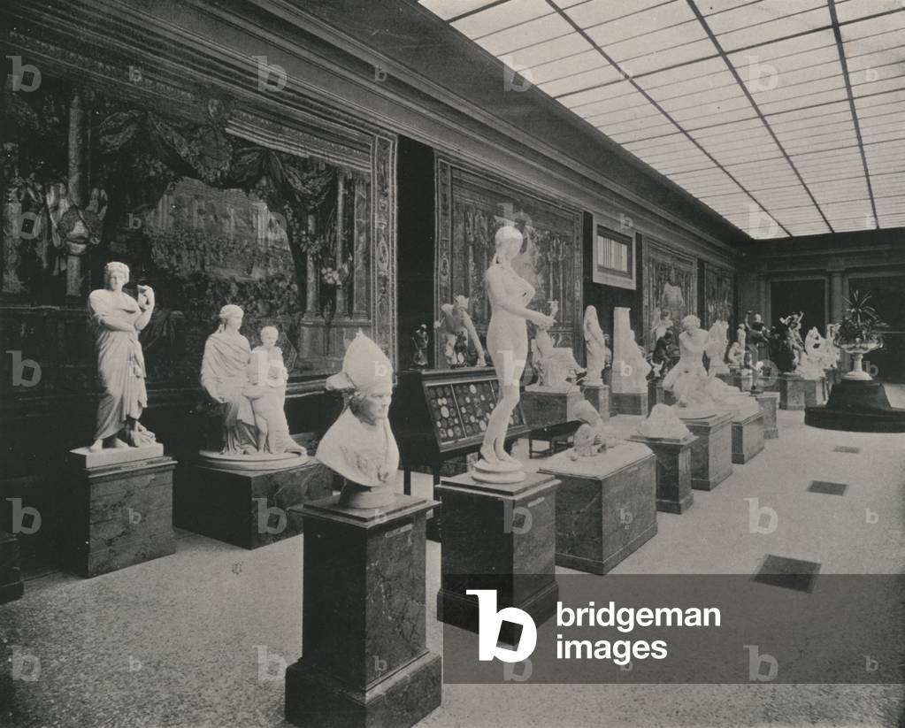 Luxembourg Palace, Hall of Statuary (b/w photo)