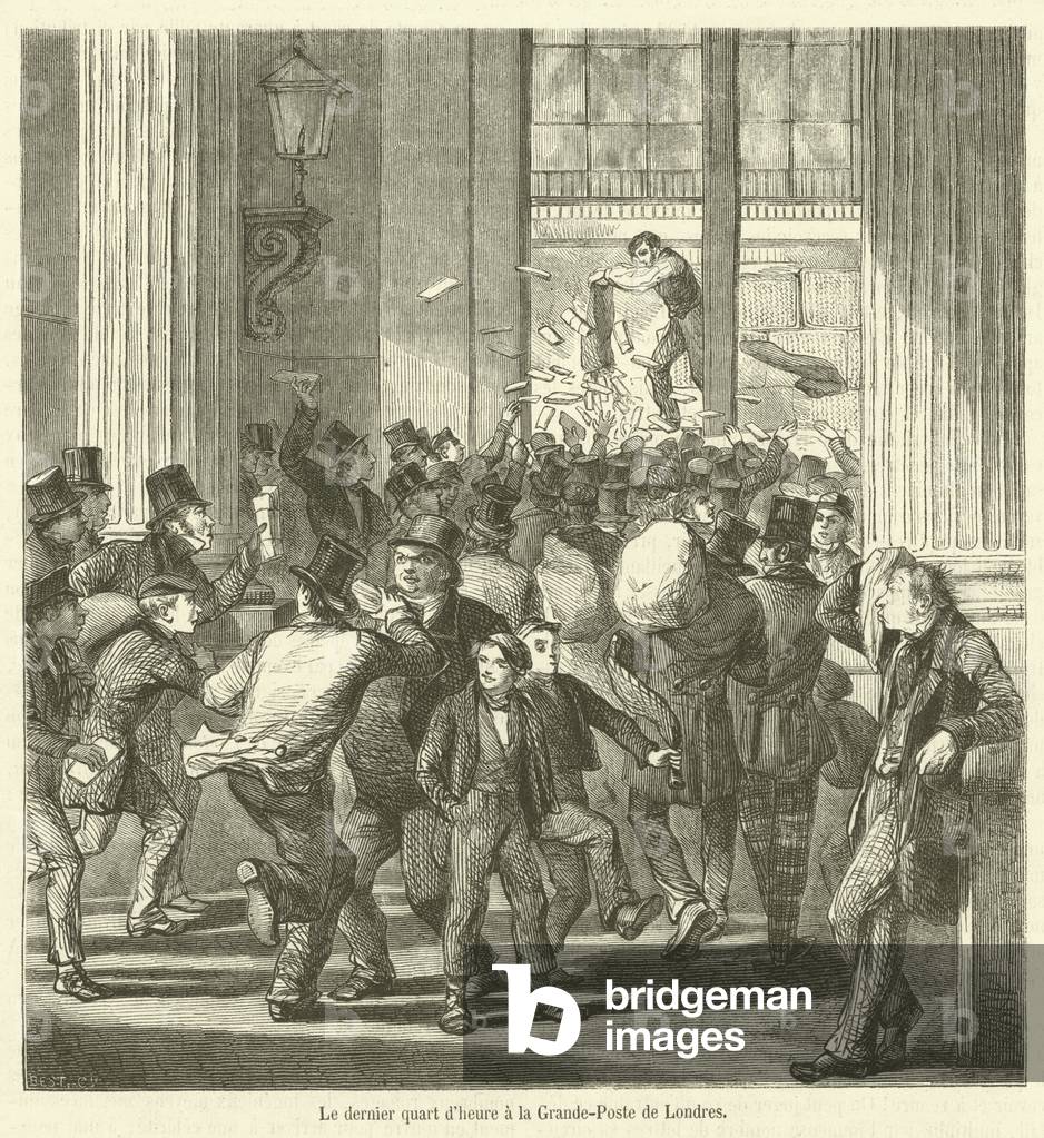 Le dernier quart d'heure a la Grande-Poste de Londres (engraving)