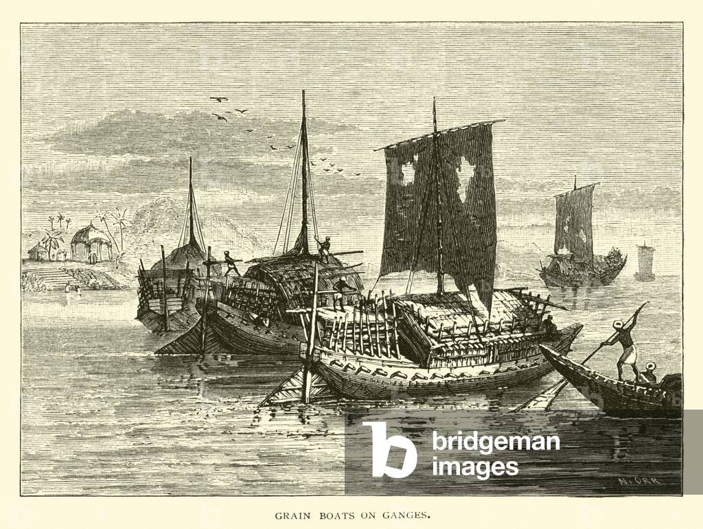 Grain boats on Ganges (engraving)