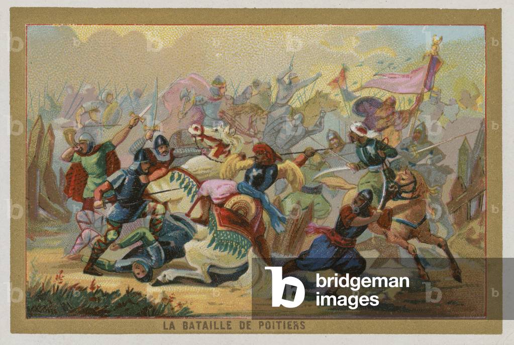 The Battle of Poitiers, France, 732 (chromolitho)