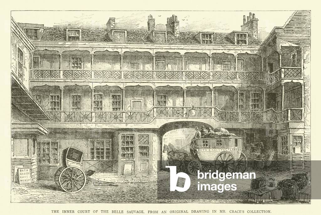 The inner court of the Belle Sauvage, from an original drawing in Mr Crace's collection (engraving)
