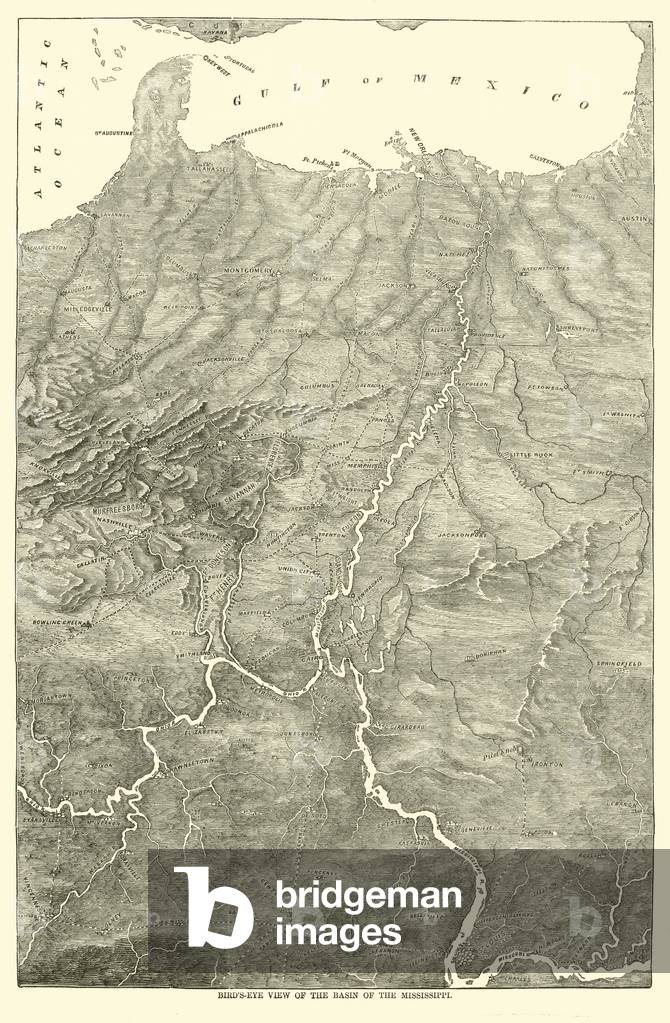 Bird's-eye view of the basin of the Mississippi, 1862 (engraving)