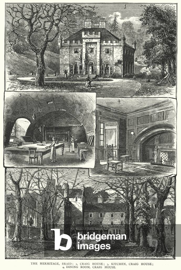 The Hermitage Braid, Craig House, Kitchen, Craig House, Dining Room, Craig House (engraving)