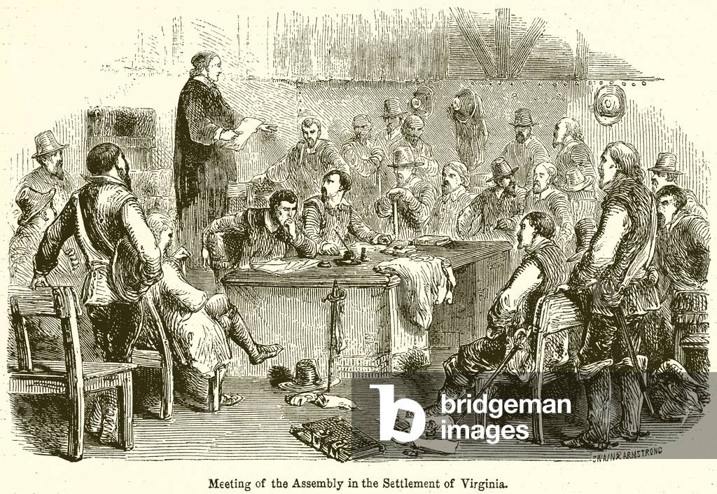 Meeting of the Assembly in the settlement of Virginia (engraving)