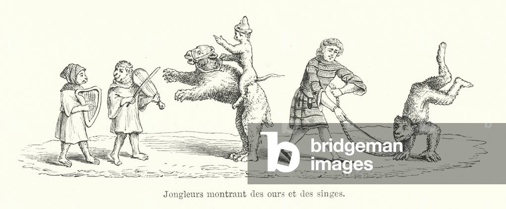 Jongleurs montrant des ours et des singes (engraving)