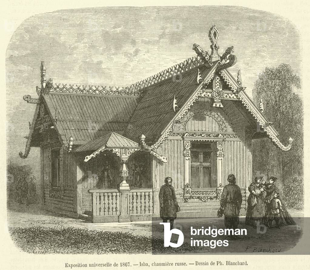 Exposition universelle de 1867, Isba, chaumiere russe (engraving)