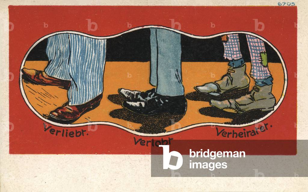 The stages of love in shoes (colour litho)