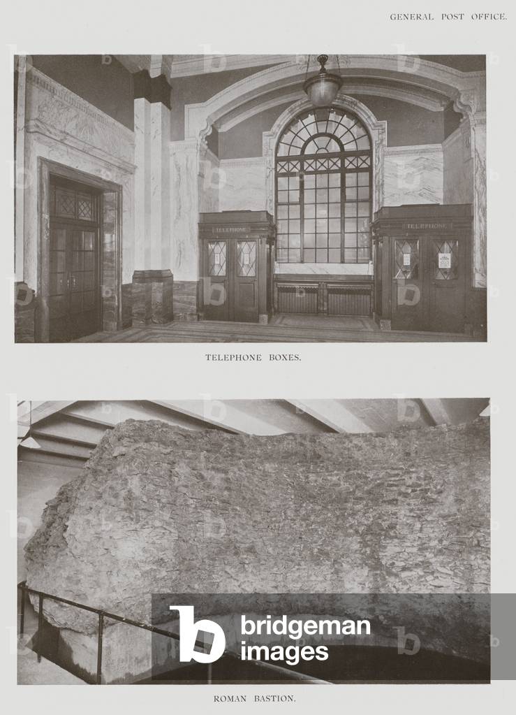 General Post Office, Telephone Boxes, Roman Bastion (b/w photo)