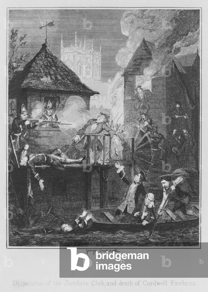 Dispersion of the Jacobite Club and death of Cordwell Firebras (engraving)