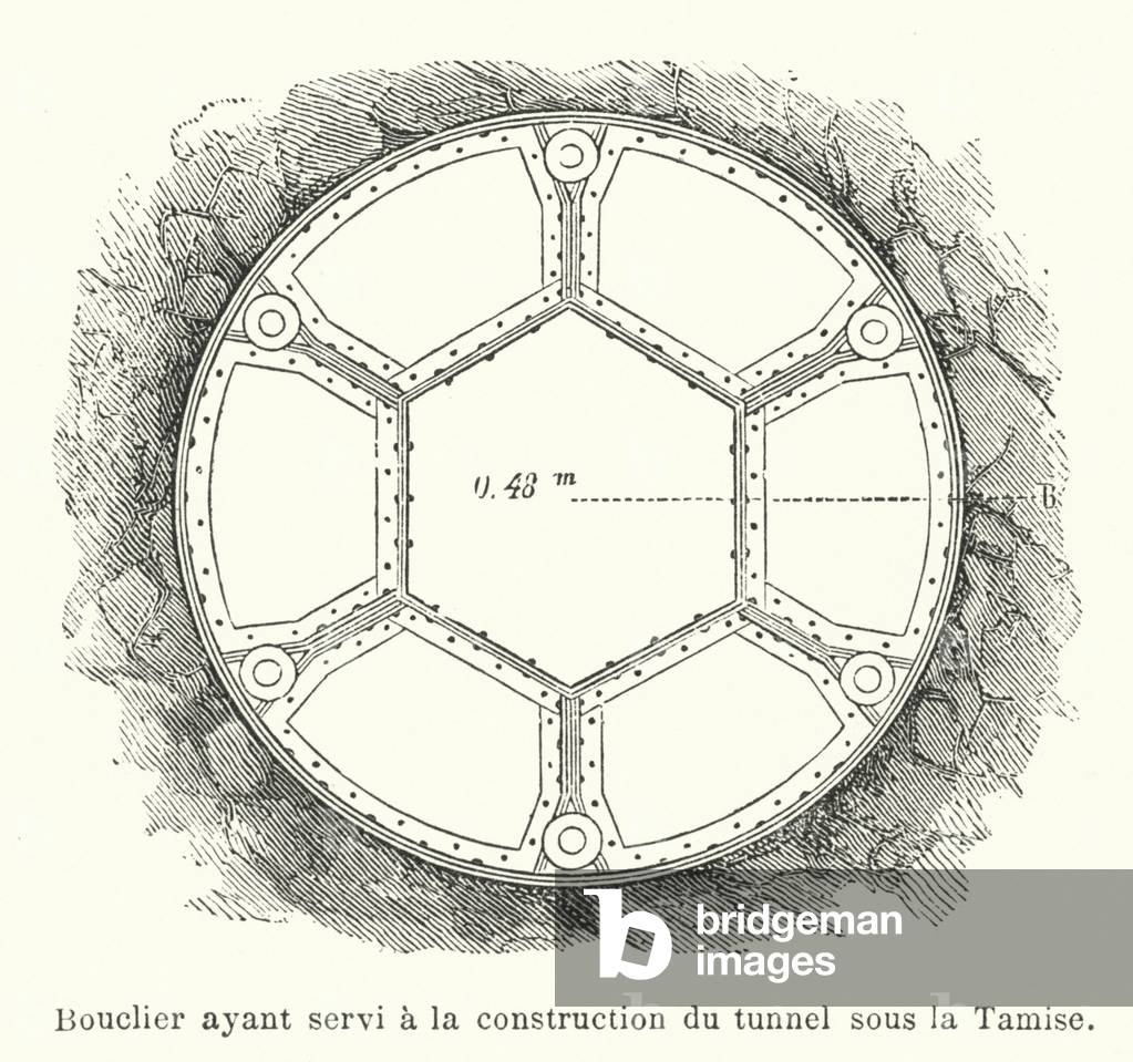 Bouclier ayant servi a la construction du tunnel sous la Tamise (engraving)