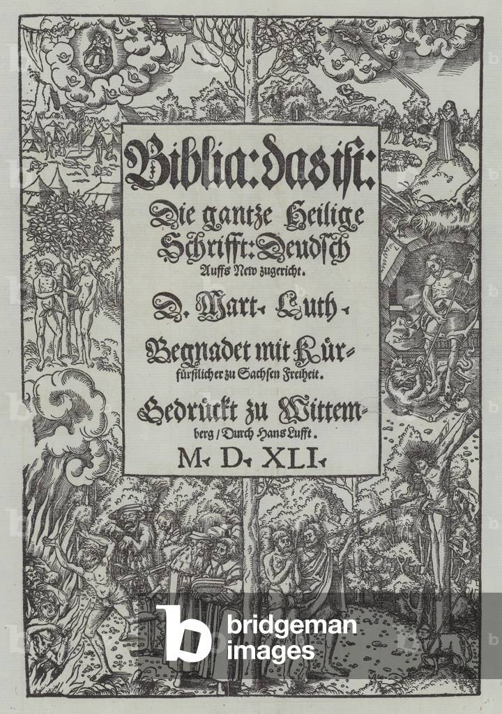 Title page of a 1541 edition of Martin Luther's Bible (colour litho)