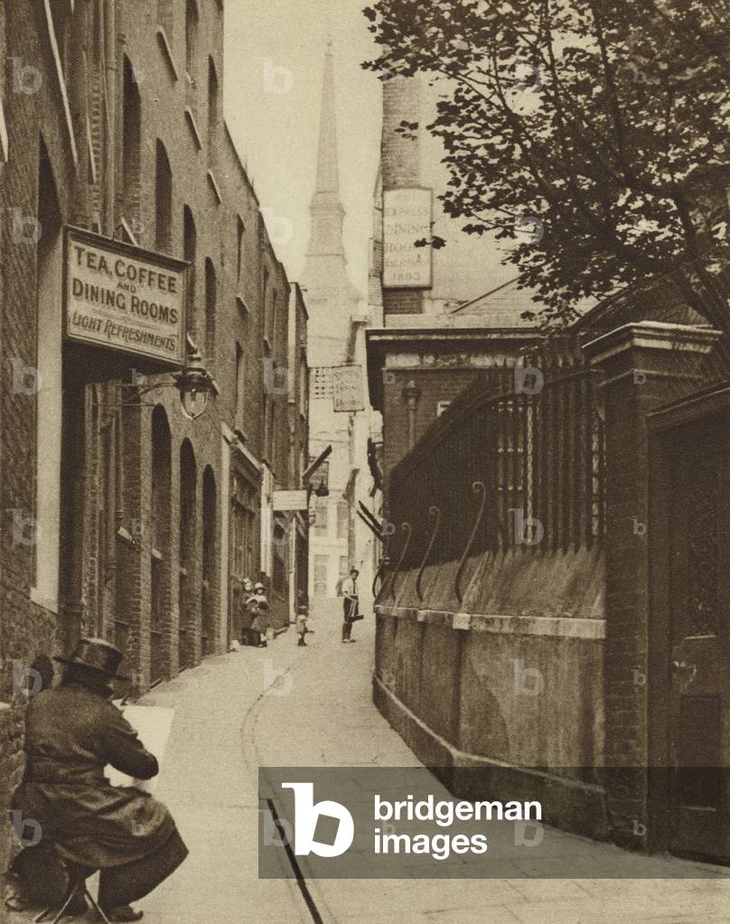 In Huggin Lane, which joins Lower Thames Street to Victoria Street, City of London (b/w photo)