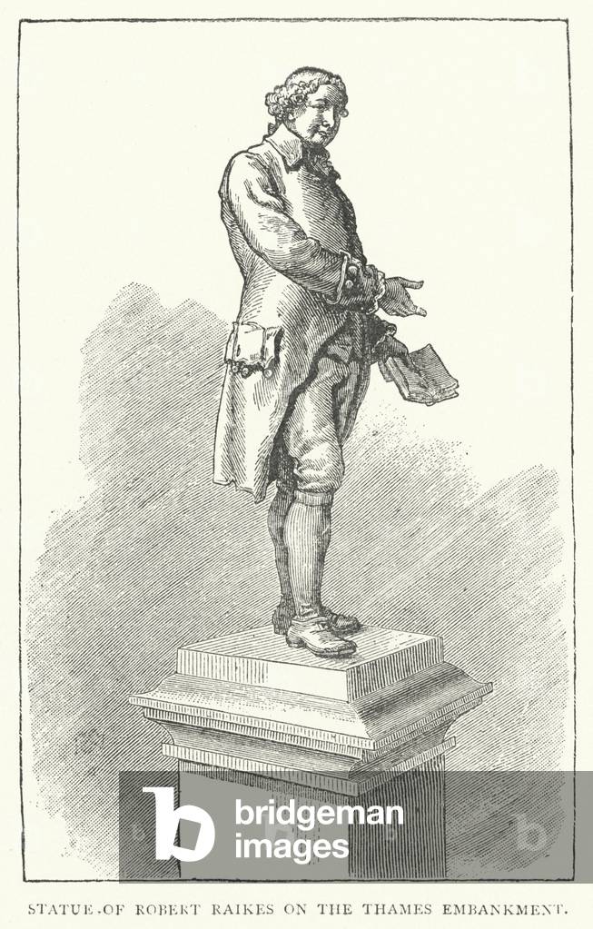 Statue of Robert Raikes on the Thames Embankment (engraving)