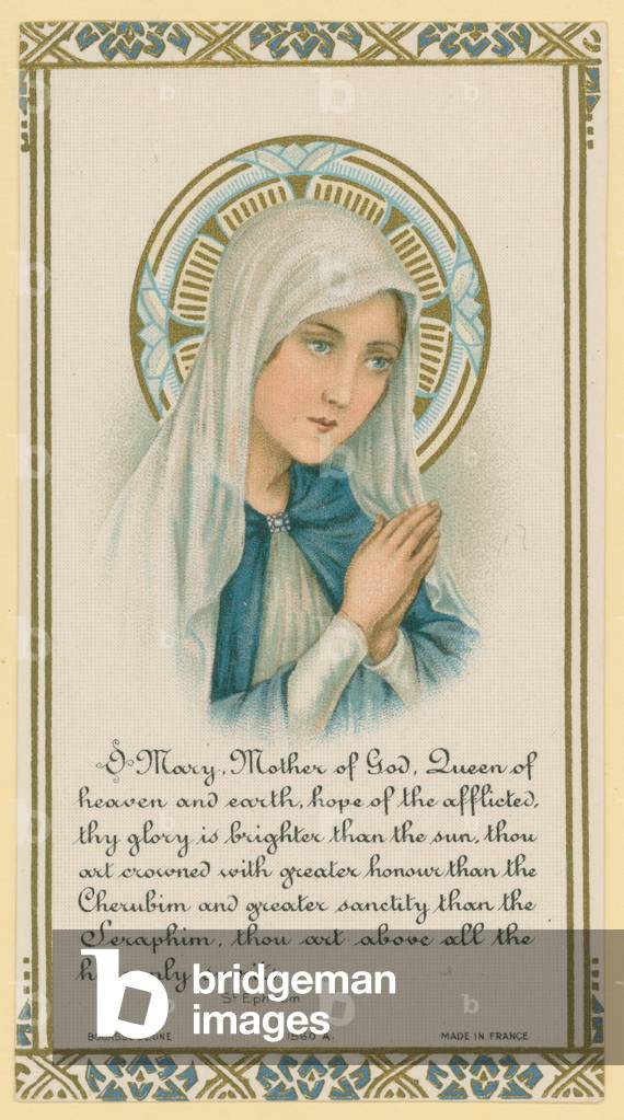 O Mary, Mother of God. Extract of writing by Saint Ephrem (chromolitho)