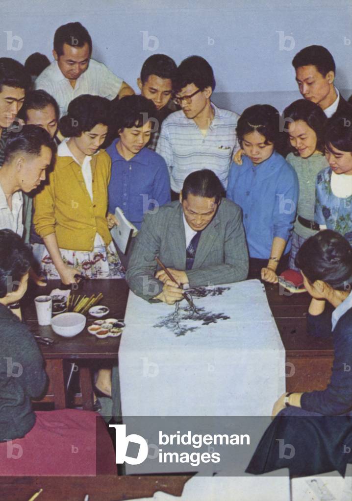 Taiwan: Classical Chinese painting lesson, Provincial Normal University Taipei, 1962 (photo)
