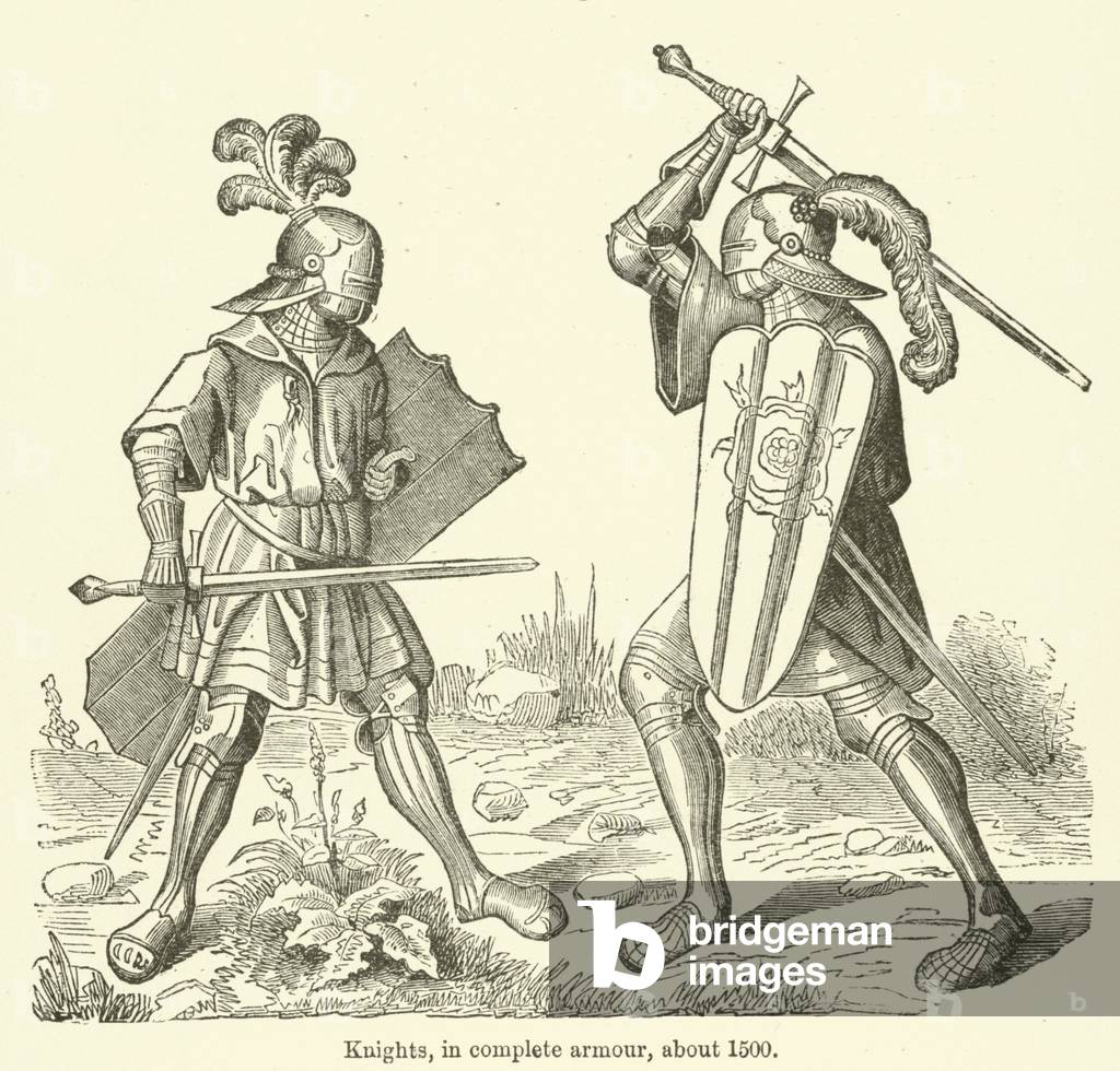 Knights, in complete armour, about 1500 (engraving)