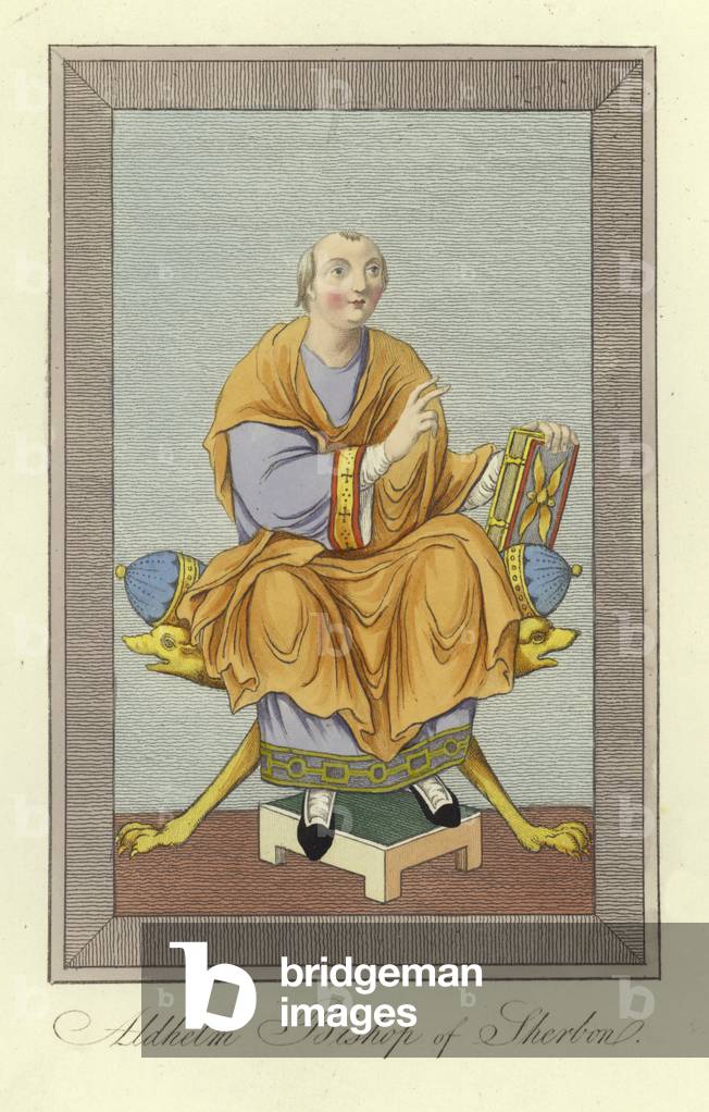 Aldhelm, Bishop of Sherborne (coloured engraving)