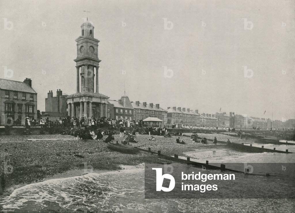 Herne Bay, the Front, showing Clock Tower (b/w photo)