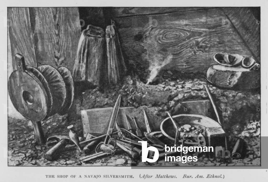 The shop of a Navajo Silversmith (litho)