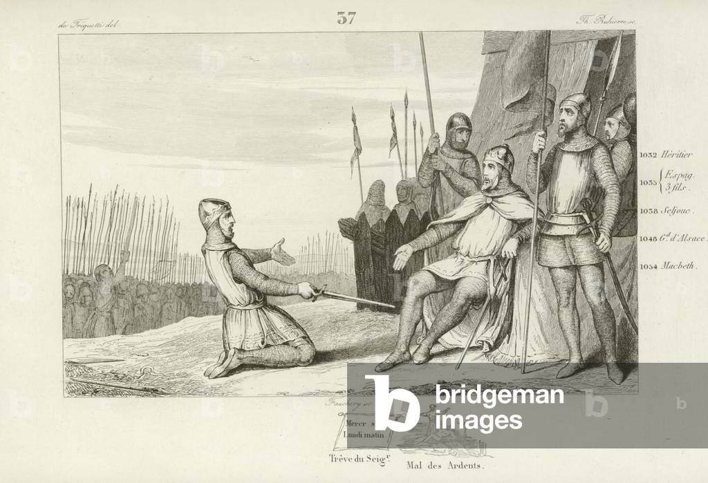 Henry I of France pardoning his brother, Robert le Vieux, 1031 (engraving)