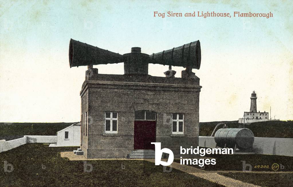 Fog siren and lighthouse, Flamborough (colour photo)