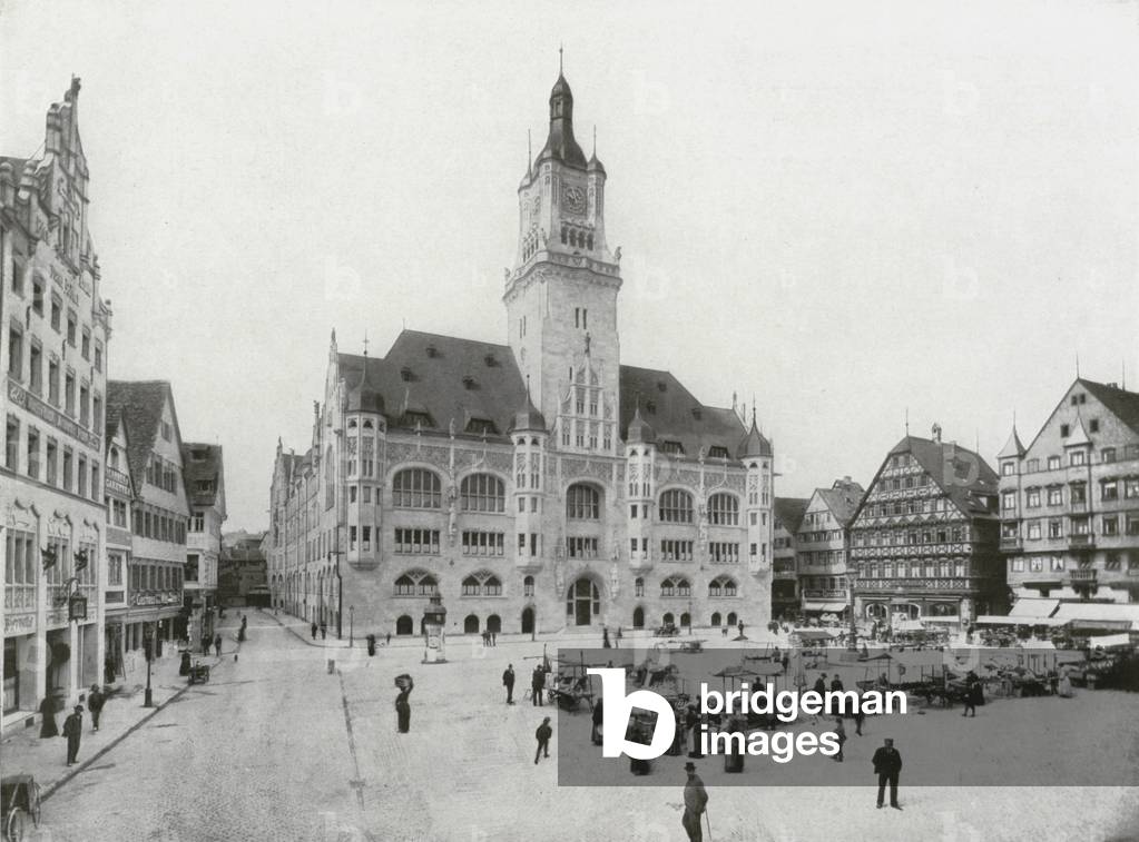 Stuttgart, Der Marktplatz mit Rathaus (b/w photo)