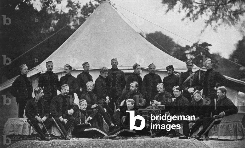The Prince of Wales with the Officers of his Regiment (The 10th Hussars) in India (b/w photo)
