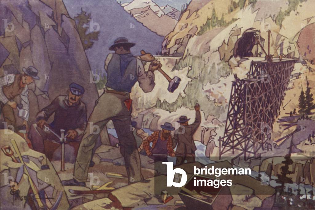 Building of the Canadian-Pacific Railway, 1886 (colour litho)