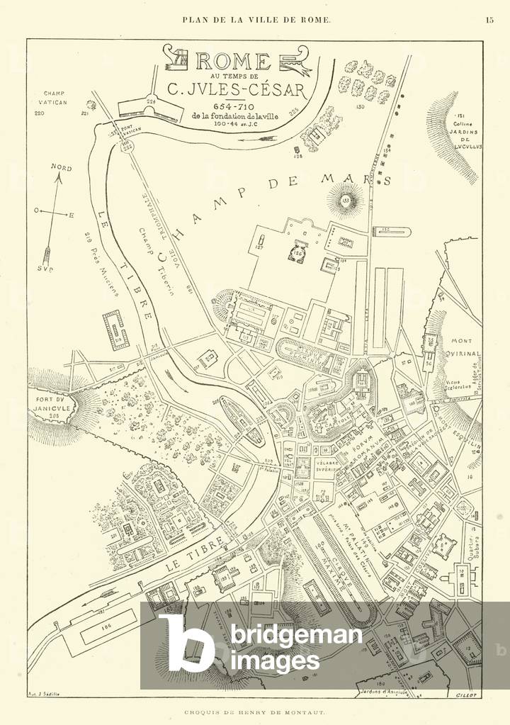 Map of the city of Rome in the time of Julius Caesar (engraving)
