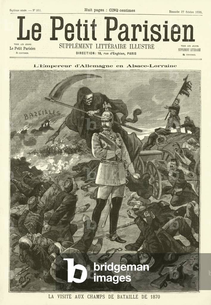 Kaiser Wilhelm II of Germany visiting the battlefields of the Franco-Prussian War in Alsace-Lorraine (engraving)