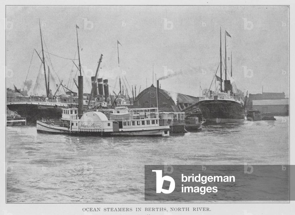 New York: Ocean Steamers in Berths, North River (b/w photo)
