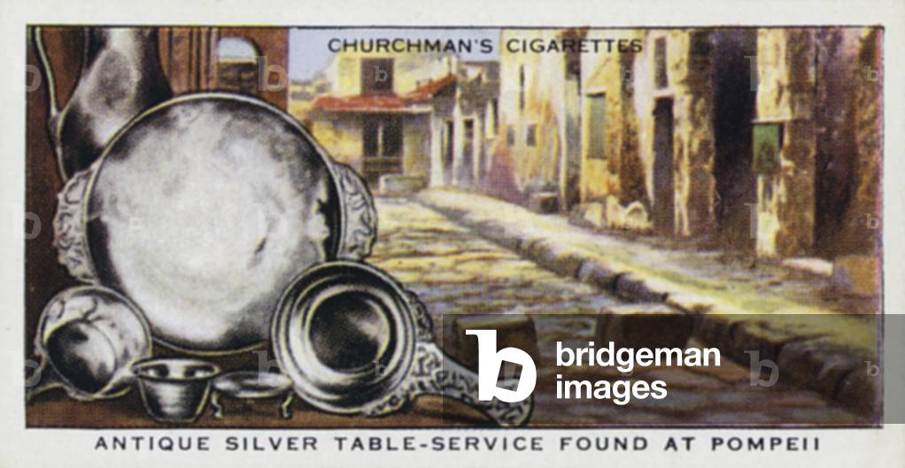 Treasure Trove: Antique silver table-service found at Pompeii (colour litho)