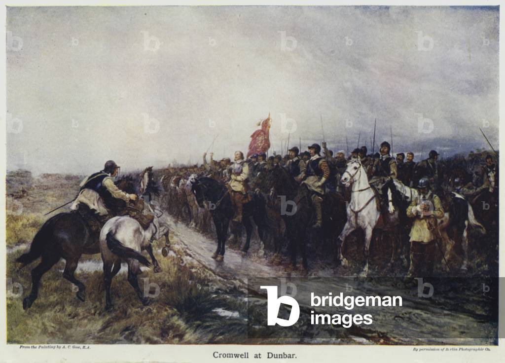 Cromwell at Dunbar (colour litho)