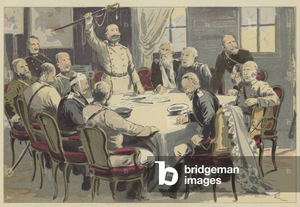 General Stoessel holding a Council for proposing Surrender (chromolitho)